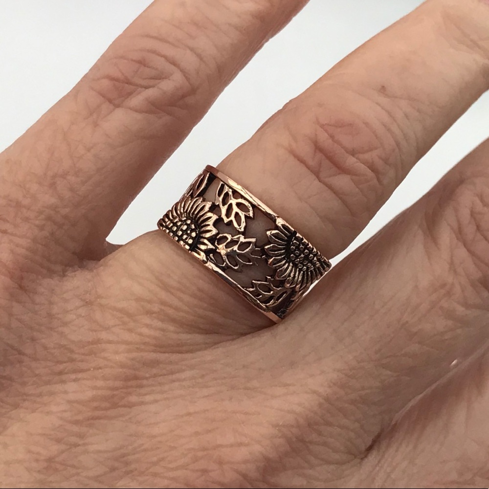 Sunflower Rose Gold Sterling Silver Ring